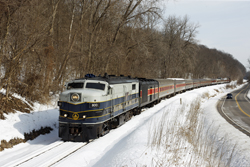 Cuyahoga Valley Scenic Railroad 800 + 12 CVSR + CVSR 1822 from Independence to Akron at Everett on 7 March 2015.