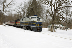 Cuyahoga Valley Scenic Railroad 800 + 12 CVSR (+ CVSR 1822) from Independence to Akron at Everett on 7 March 2015.