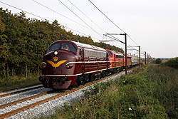 DSB Jernbanemuseet MY 1101 escorted Altmark Rail MY 1149 and Altmark Rail MY 1155 with special passenger train DPE 25152 from Hannover Hbf (D) to Odense (DK) just north of Padborg (DK) on 5 September 2014.