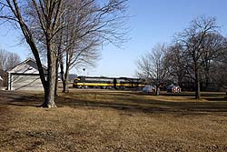 Keokuk Junction Railway 1752 + 1750 + PREX 2003 shunt freight cars in Mapleton, Illinois on 9 March 2015.