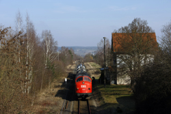 Erfurter Bahnservice MY 1131 leaves Dankmarshausen with photo train 69464 (Gerstungen - Heimboldshausen) on 27 February 2016.