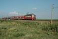 BDZ 45.155 + 5 ex-DB BDZ coaches as train UBV 8606 (Burgas, BG - Plovdiv, BG) at Straldza (BG), 30 June 2005.